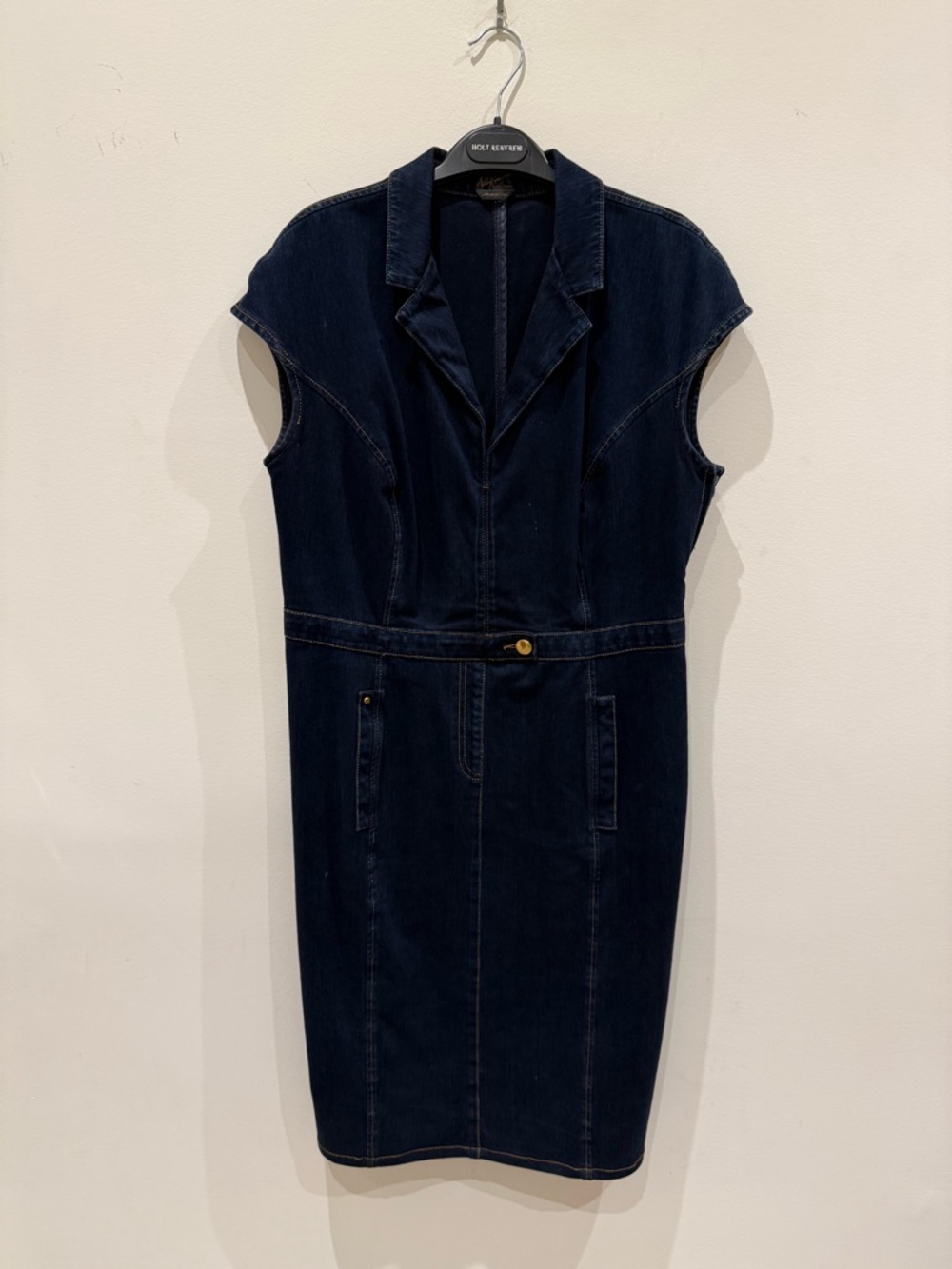 Marina Rinaldi Dark Blue Denim Midi Dress with Notch Collar